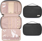 Jewelry Travel Case Organizer for Necklaces, Earrings, Rings, Bracelet, Watch, Soft Sided, Black