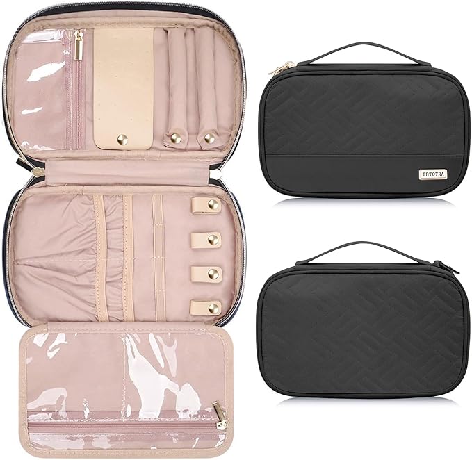 Jewelry Travel Case Organizer for Necklaces, Earrings, Rings, Bracelet, Watch, Soft Sided, Black