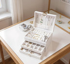 TOFUNTOY Jewelry Organizer Box, Large Jewelry Boxes for Women, 3-Layer Jewelry Holder Organizer for Necklace Earrings Rings B