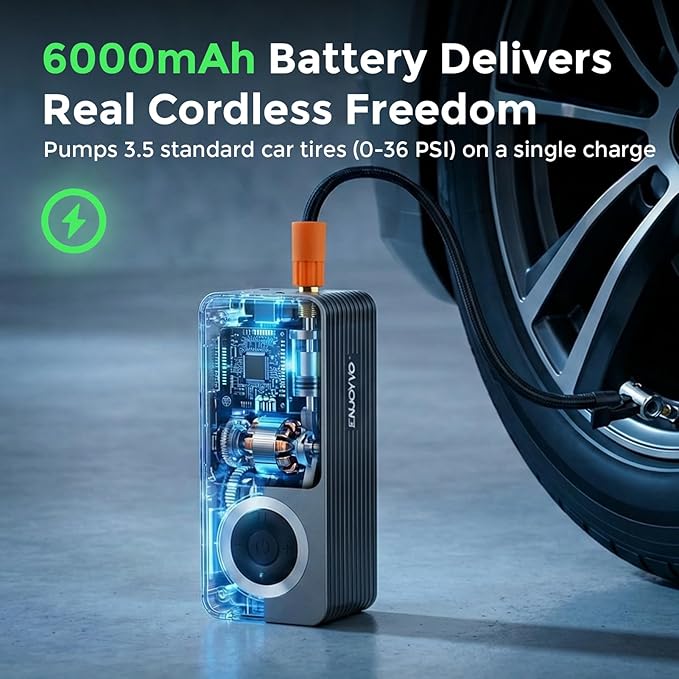 Cordless Tire Inflator Portable Air Compressor, 150PSI with Power Bank Function, Large LED Screen, Auto Shut-Off, 10 FT Car Cord & Type-C Cable for Car Motorcycle Bike Ball