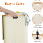 Lifewit 150L Laundry Basket with Lid, Clothes Hampers for Laundry with Bamboo Handles and 2 Removable Bag, Large Foldable Lau
