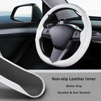 Steering Wheel Cover for 2017-2023 Tesla Model 3 2020-2024 Tesla Model Y, Leather Steering Wheel Cover for Tesla Model 3/Y Accessories, White