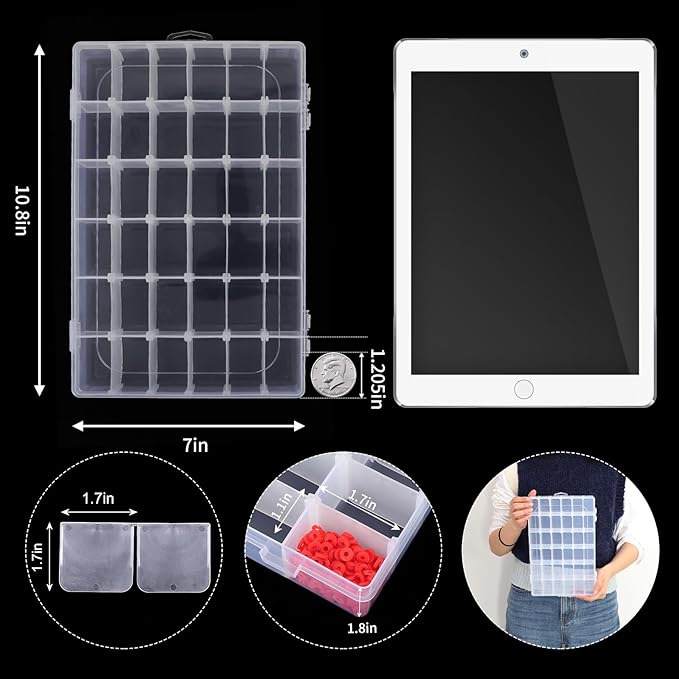 OUTUXED 2 Pack 36 Grids Clear Plastic Bead Organizer Box, Fishing Tackle Box Compartment Organizer with Adjustable Dividers f