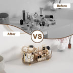 Makeup Organizer Countertop with 360 Rotating Perfume Trays, 7-Divider Vanity Skincare Organizers, Make Up Desk Organization 