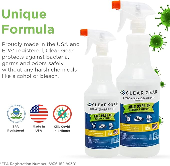 Clear Gear Gym Disinfectant, Yoga Mat Cleaner, Deodorizer For Sports Equipment, Gyms, and Fitness Centers - Mixed Pack - 16 O