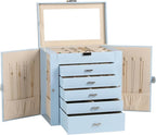 Frebeauty Large Jewelry Box,6-Tier PU Leather Jewelry Organizer,Multi-functional Storage Case with Mirror,Accessories Holder 