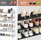VILICK Shoe Rack for Closet Shoe Organizer Space Saver Storage for 12-15 Pair Shoe Shelf with Hook Free Standing 3 Tier Shoe 