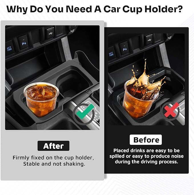 Autorder Center Console Cup Holder Insert for 2016-2023 Toyota Tacoma Interior Accessories, TPE Silicone Material 2-in-1 Center Console Drink Cup Holder Insert