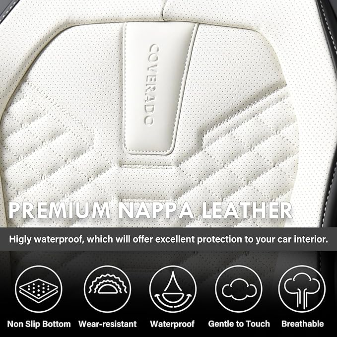 Coverado Leather Seat Covers, Car Seat Covers Full Set, Waterproof Nappa Leather Car Seat Cover, Car Seat Protectors 5 Seats,