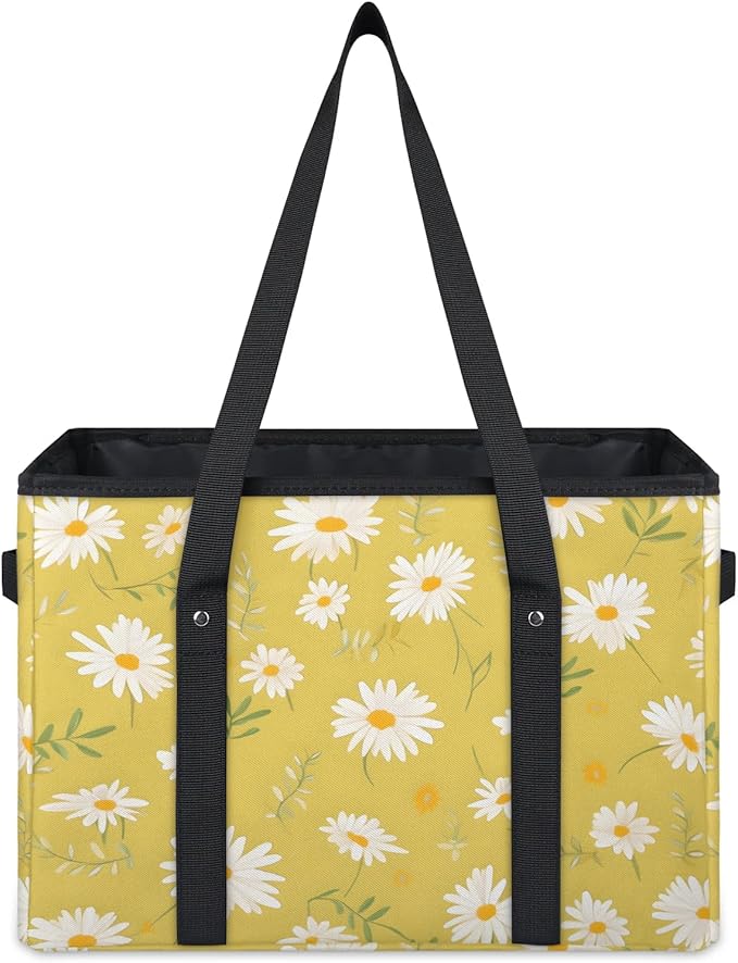 Reusable Grocery Bags Heavy Duty Shopping Bags Foldable Large Tote Bags with Long Handles & Hard Bottom