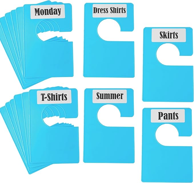 16 Pack White Clothing Rack Size Dividers Plus 45 Labels (1 Inch) and 18 Large Blank Labels, Large Rectangular Clothing Close