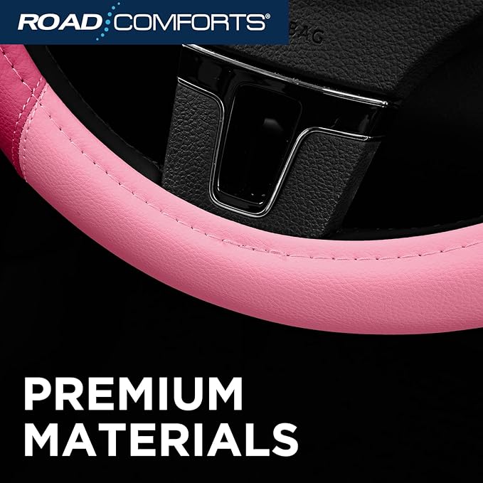 Road Comforts Car Steering Wheel Cover - Microfiber Leather Steering Wheel Wrap Sports 14.5-15 Inch Steering Wheel Cover Non-