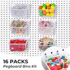 16 Set Clear Peg Board Bins and Baskets Pegboard Organizer Accessories with Hooks Pegboard Containers Wall Sticker Label and 