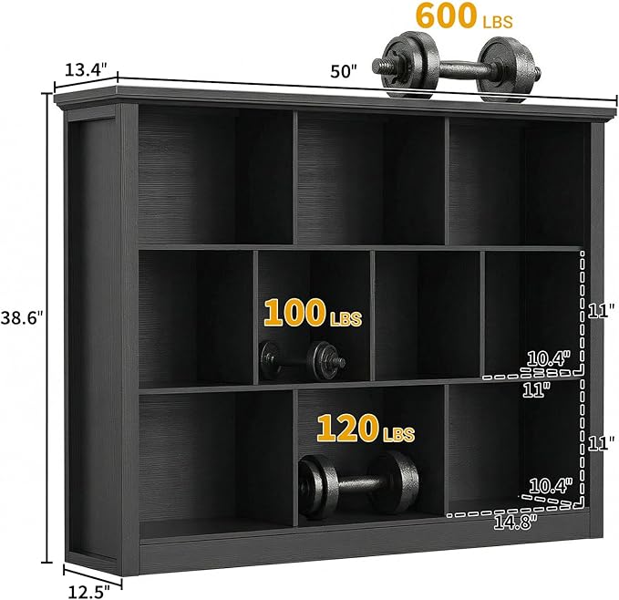 Unikito 10 Cube Storage Book Shelf - 50" Wide Wood Cube Storage Organizer, Wooden 3 Tiers Floor Standing Low Bookcase for Liv