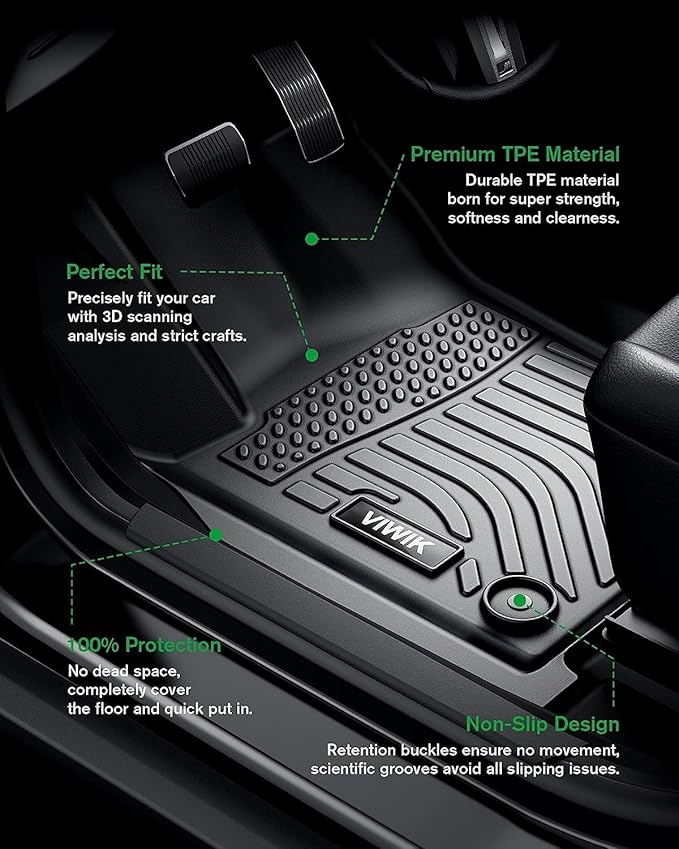 VIWIK Floor Mats Fit for Nissan Rogue 2025 2024 2023 2022 2021 (No Sport Models), Car Mats All Weather Custom Floor Liners Front & Rear, TPE Rubber Car Accessories Black