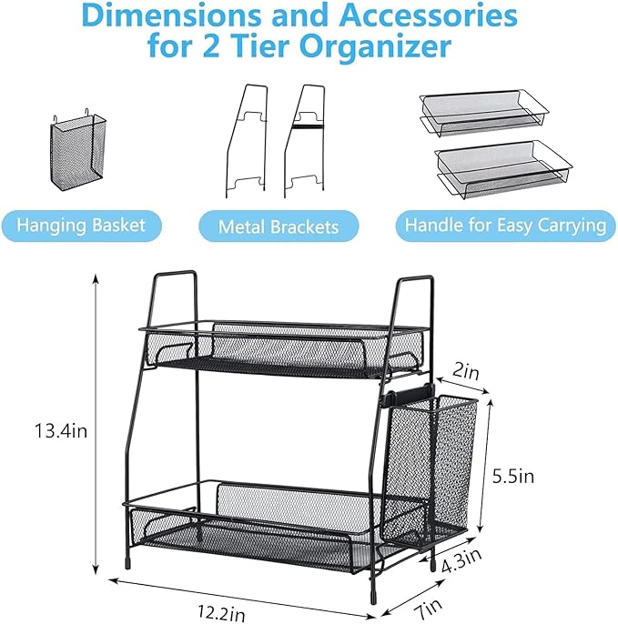 LEMIKKLE Countertop Organizer for Bathroom, Bedroom & Kitchen Counter Shelf with Small Basket