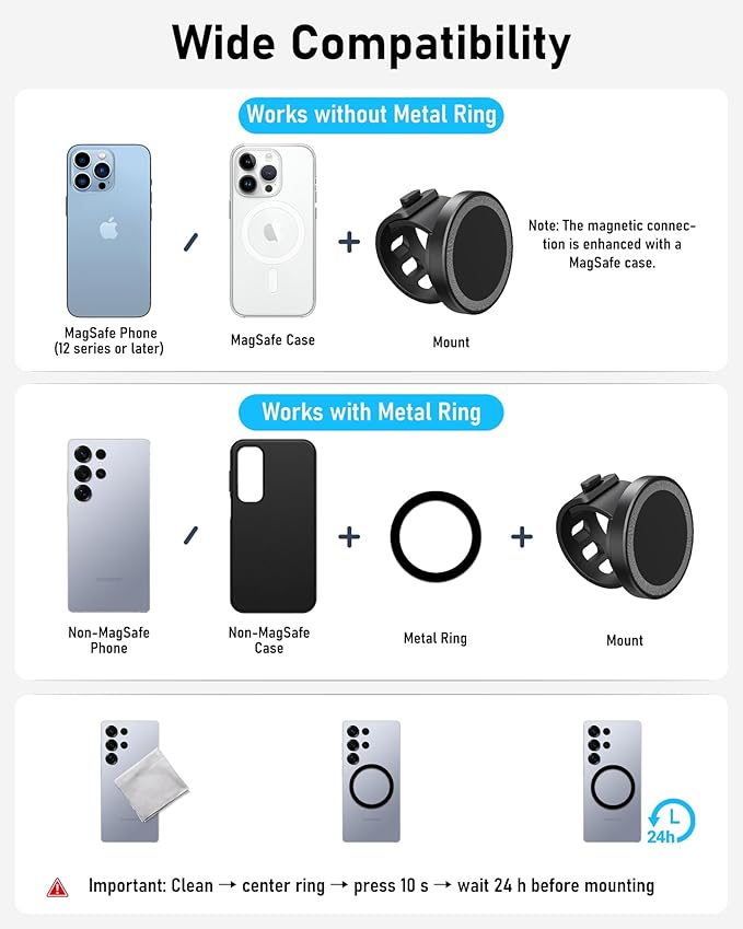 Stroller Phone Holder, Compatible with MagSafe, Magnetic Handlebar Mount, 17x N52 Strong Magnets, Fits Treadmills, Peloton, Shopping & Golf Carts, Adjustable Strap, iPhone 12–17 & Android