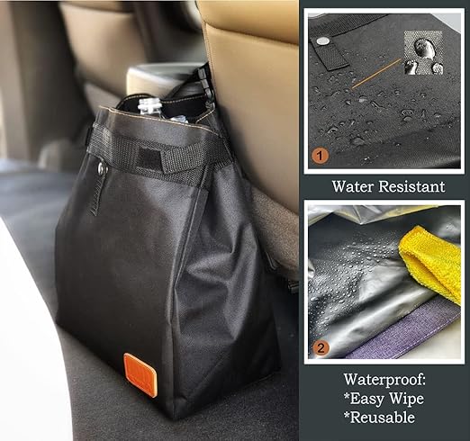 Car Trash Can Hanging for Headrest, Extra Large Waterproof Auto Garbage Bag Organizer, Collapsible Vehicle Waste Bin, Backseat and Side Door (Pink)
