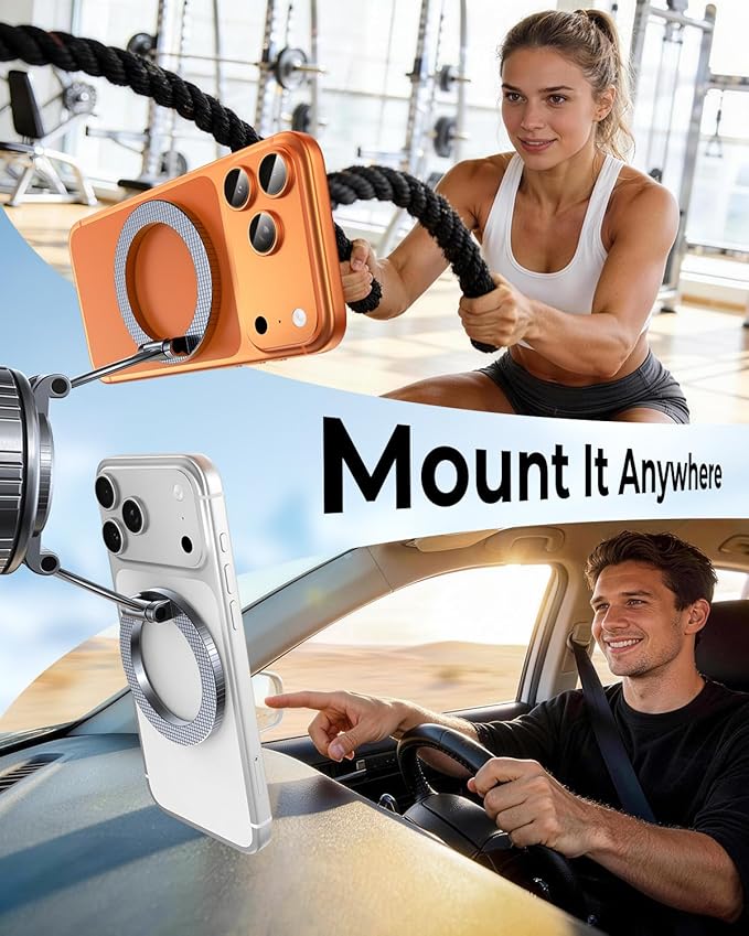 2026 Ultimate Vacuum Magnetic Car Phone Holder – 109+ LBS Super Strong Suction & 2800+ GF Magnetic Grip, 360° Rotation Dashboard/Windshield/Mirror Mount for iPhone 12–17&Samsung, Quick Lock, Black