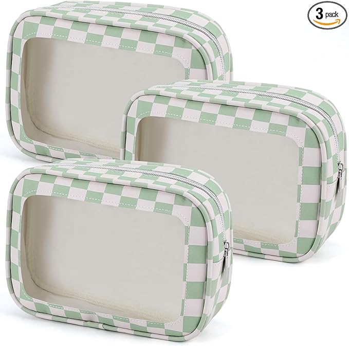 YOPCDJ 3PCS Clear Toiletry Bag,TSA Approved Travel Makeup Pouch with Zipper for Cosmetics and Toiletries，Diaper Bag Organizer