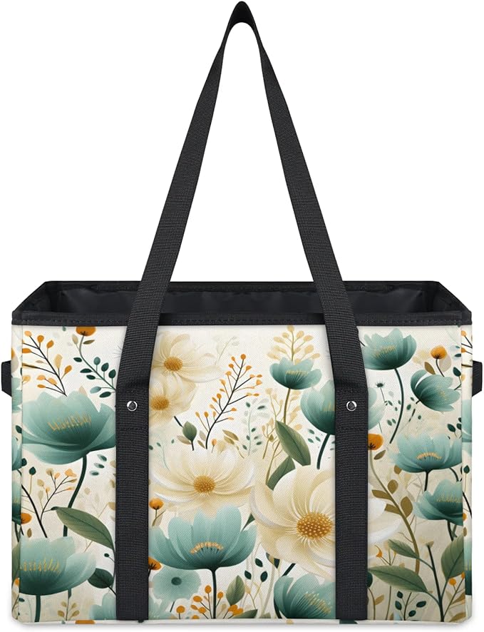 Reusable Grocery Bags Heavy Duty Shopping Bags Foldable Large Tote Bags with Long Handles & Hard Bottom