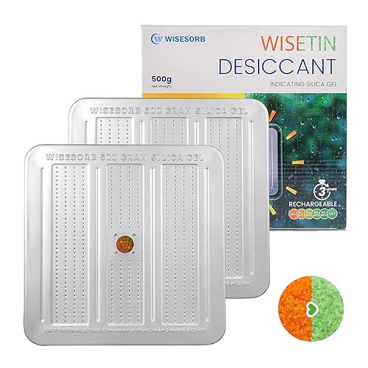 2Pcs 500 Gram Desiccant Canisters, Indicating & Rechargeable Gun Safe Dehumidifier, Portable Desiccant Canister, Silica Gel