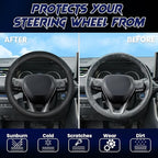 Soft Leather Steering Wheel Cover with Breathable Design and Anti-Slip Grip, Fully Compatible with Tesla, Toyota, Honda, Niss