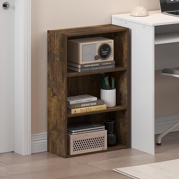 Furinno Basic Book Shelf, 3-Tier Bookshelf, Cube Storage Organizer Bookcase with Open Shelf, 7 x 17 x 26, for Living Room, Be