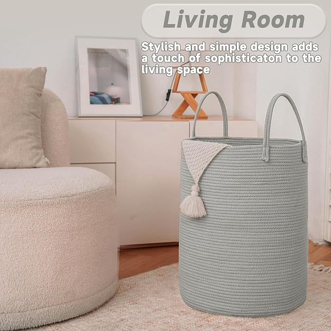 JMvicyroam Large Woven Laundry Basket Hamper,100L Cotton Rope Storage Bin for Blankets,Toys and Clothes,Decorative Tall Nurse
