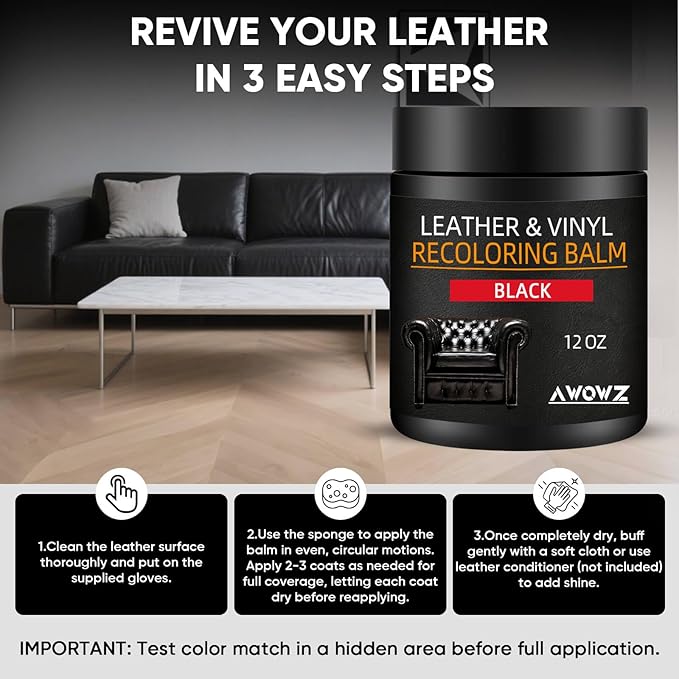 Leather Recoloring Balm - Scratch Repair & Color Restore Kit for Faded Leather, Leather Couch & Car Seats - 12OZ Leather Rest