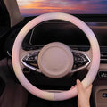 Leather Steering Wheel Cover, Colorful Cute Pink Purple Steering Wheel Cover Non-Slip Breathable Fabric Absorbing Sweat Unive