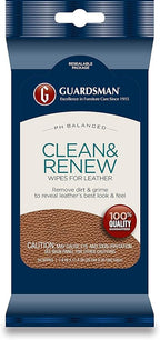 Guardsman Clean & Renew Leather Wipes - 20 Count - Removes Dirt & Grime, Great For Leather Furniture & Car Interiors - 2 Pack
