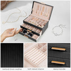 Dajasan Jewelry Box Organizer, 3-Tier Jewelry Storage with 2 Drawers, Large Jewelry Boxes for Women, PU Leather Surface with 
