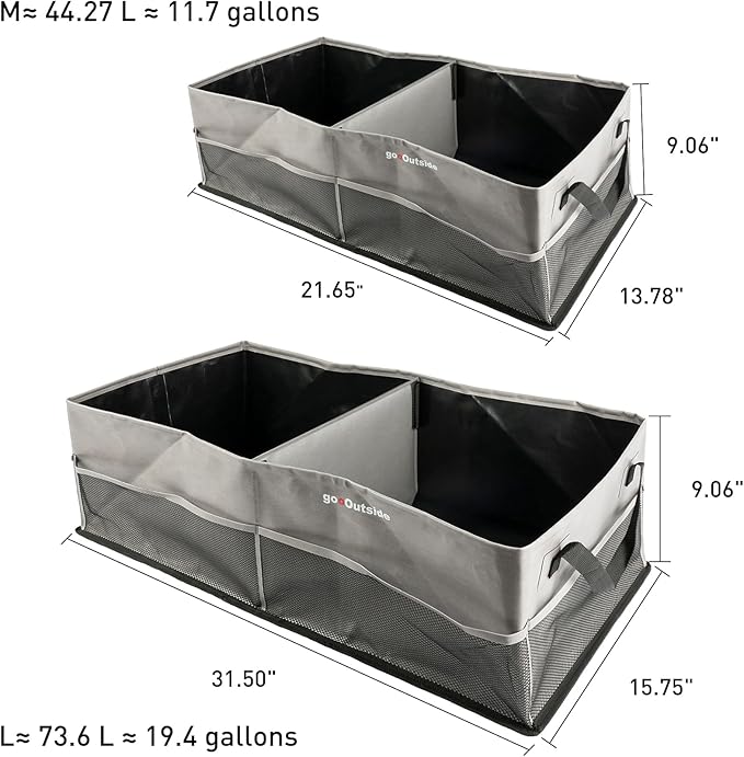 Collapsible Waterproof Car Trunk Organizer, Soft PVC Storage Bin with Rugged PVC-Coated Fabric for SUV & Truck (Stone Gray REG)