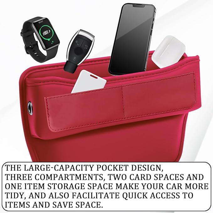msyuusr Luxury Car Organizer, Rectangular Leather Storage Box, Red, 3 Compartments, Stable & Waterproof, 8.26 x 1.48 Inches