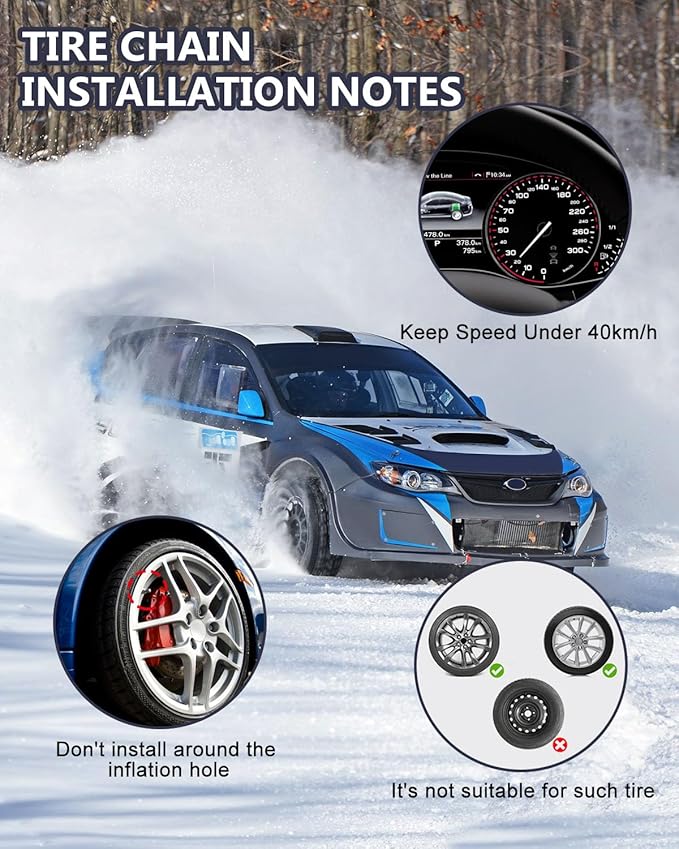 SCITOO Snow Chains for Car Pickup Trucks SUV,Universal Emergency Tire Traction Chain,Anti-Skid Thickening Tire Chains Width 2