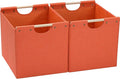HOONEX Large Collapsible Storage Bins, Linen Fabric, Pack of 2, Storage Baskets with Wooden Carry Handles and Sturdy Heavy Ca