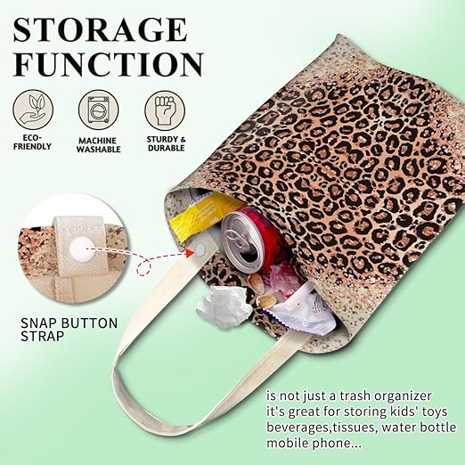 Car Trash Can, Cute Car Trash Bag, Hanging Car Organizer and Storage Bag, Trash Bin for Car Accessories, Vehicle, Travelling, Camping Cute Pink Leopard