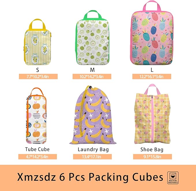 6 Pcs Compression Packing Cubes, Packing Cubes for Travel, Waterproof Luggage Organizer Bags Set, Cute Packaging Cubes for Wo