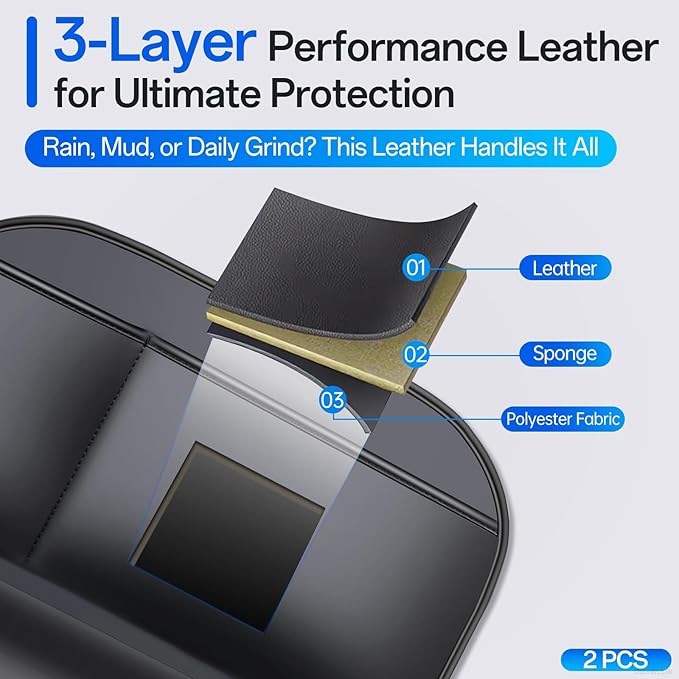 Backseat Car Organizer Leather Back of Seat Car Organizers for Drivers with Large Capacity 6 Storage Pockets Waterproof Kick Mats Seat Back Protector, 2 Pack
