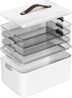 MOPALL 4-Tier Medicine Organizer Storage Box, Portable Latch Bin with Lid and Leather Handle, Cabinet Closet Organization for