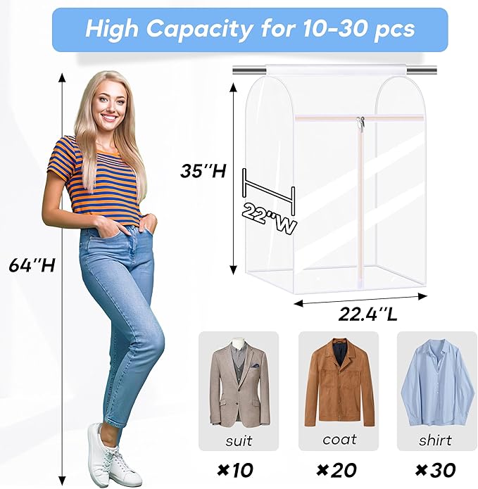 KEETDY 35" Hanging Garment Bags for Closet Storage Large Clear Garment Bags for Hanging Clothes Garment Rack Cover Coat Prote