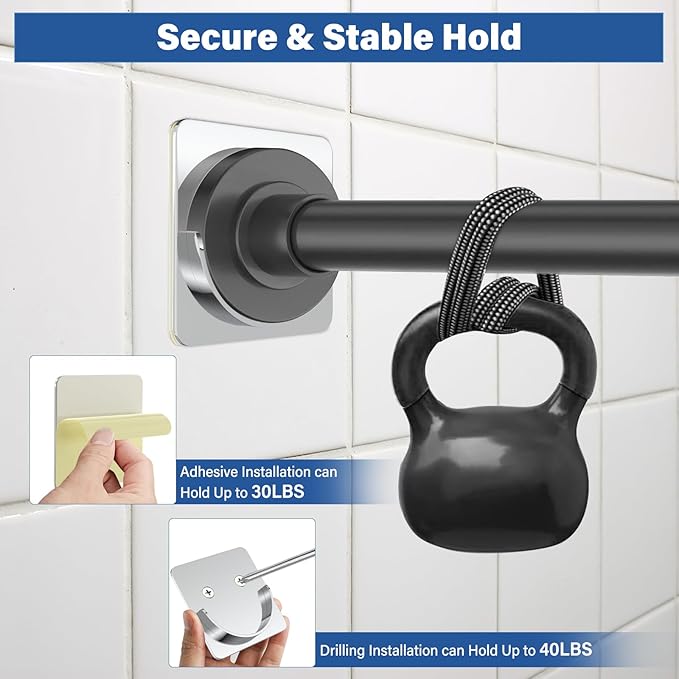 Metal Shower Rod Holders, Adhesive Shower Curtain Rod Holder for Wall- No Drilling or Screw Mount, 2 Pack Heavy Duty Shower R