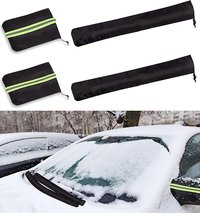 Side Mirror Covers and Windshield Wiper Covers for Trucks Cars SUVs Vans, 1 Pack Auto Rearview Protection Cover & Windshield Wiper Covers Protect from Ice Snow Frost Dew Rain Bird Poop Side Covers