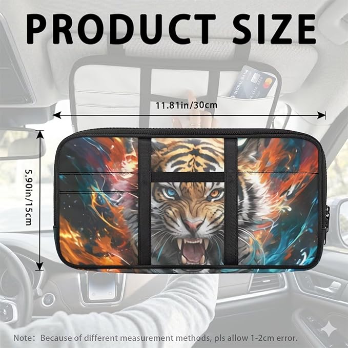 Tiger Visor Organizer for Car Pouch Case Bag Multi-Function Storage Pocket Can Store ID Card,Eyeglasses,Pen,Driving License etc