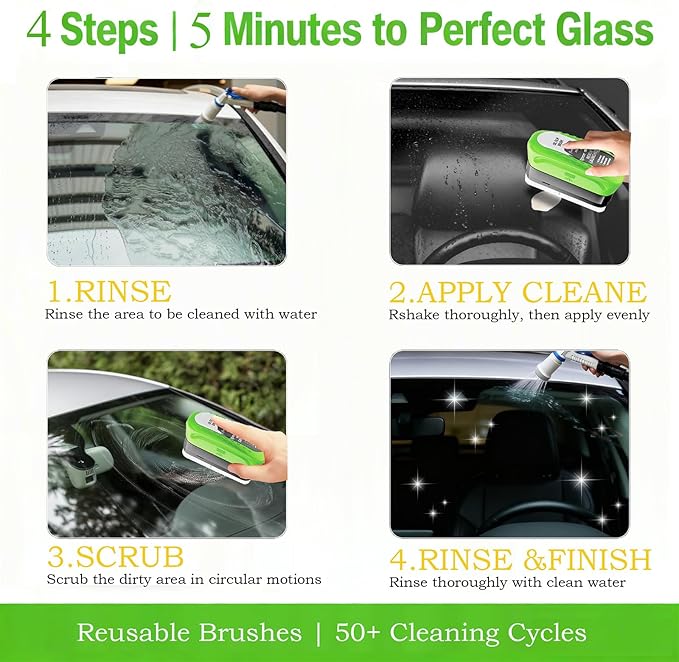 2026 Upgrade Clear Vision Windshield Cleaner with Car Window Cleaner,Automotive Oil Film Cleaning Brush for Car Windows,Clear