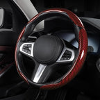 Carbon Fiber Steering Wheel Cover, Snap on Car Steering Wheel Cover Set Accessories 3pcs Wrap Grip Non Slip Protector Universal Glossy Red