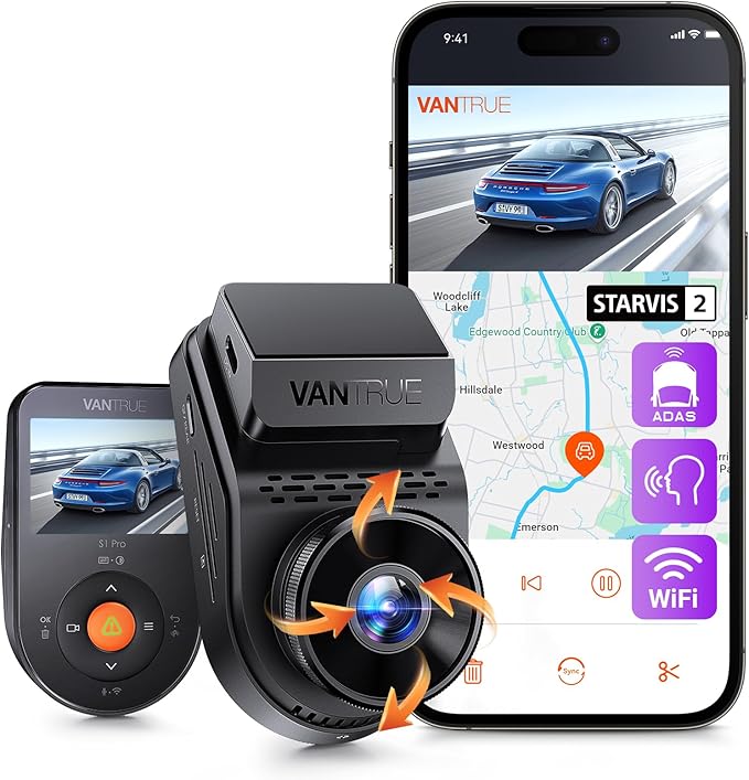 Vantrue S1 Pro Dash Cam Front STARVIS 2, 2.7K Mini Dash Camera for Cars, ADAS, App Control, Built-in WiFi GPS, G-Sensor, Loop