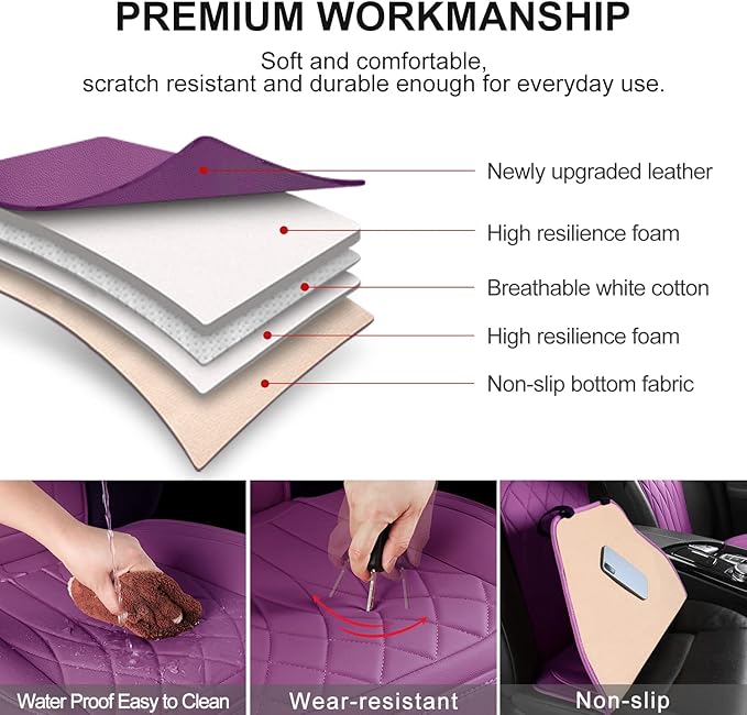 2 Pack Leather Front Car Seat Covers, Universal Sideless Car Seat Protectors with Storage Pocket and Seat Belt Pads, Waterpro