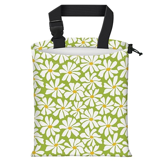 Car Trash Bag Large Hanging Can for Back of Seat, Cute Waterproof Car Garbage Bag for Vehicle, Travelling, Outdoor Cute Green White Flower